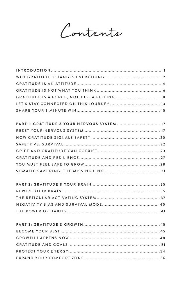 Contents — page from the 3 Minute Gratitude Journal