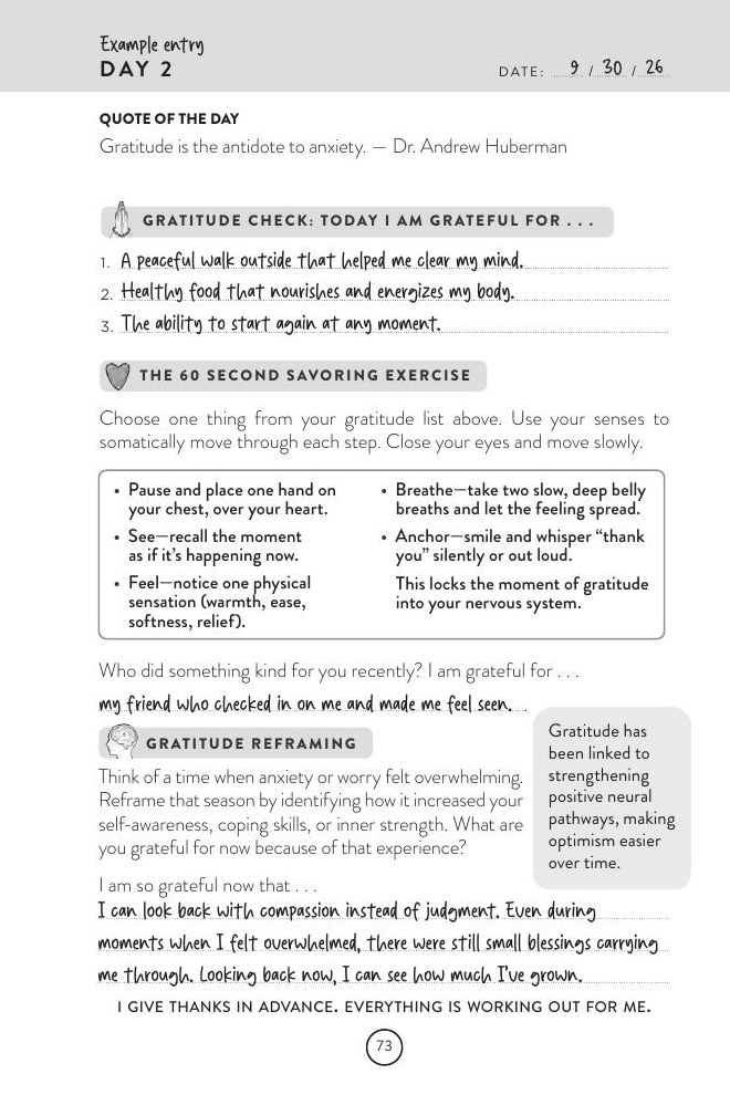 Example entry · Day 2 — page from the 3 Minute Gratitude Journal