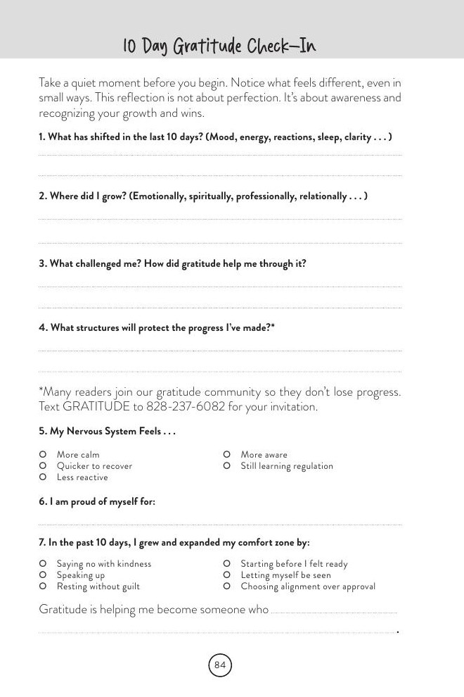 30 day gratitude check-in — page from the 3 Minute Gratitude Journal